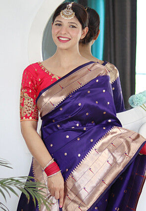 Woven Paithani Saree in Navy Blue