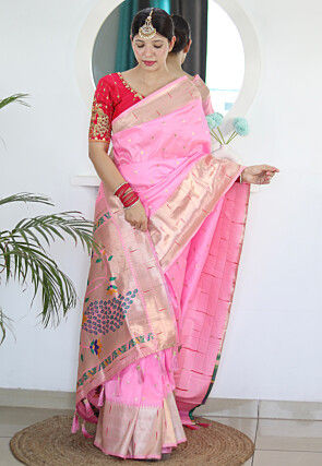 Woven Paithani Saree in Pink