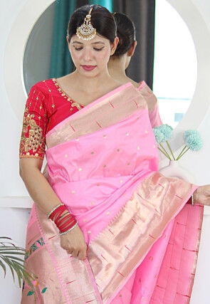 Woven Paithani Saree in Pink