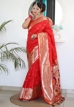 Woven Paithani Saree in Red