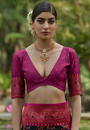 Woven Pashmina Silk Saree in Black