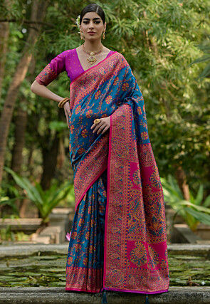 Woven Pashmina Silk Saree in Blue