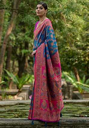 Woven Pashmina Silk Saree in Blue