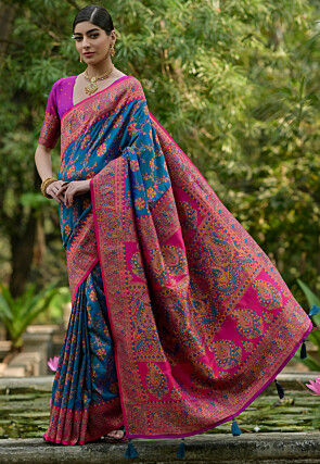 Woven Pashmina Silk Saree in Blue