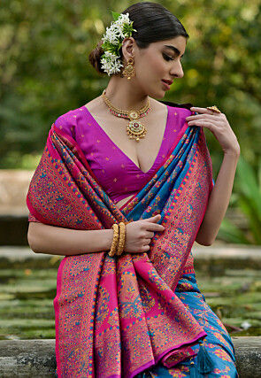 Woven Pashmina Silk Saree in Blue