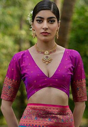 Woven Pashmina Silk Saree in Blue