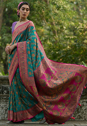 Woven Pashmina Silk Saree in Blue