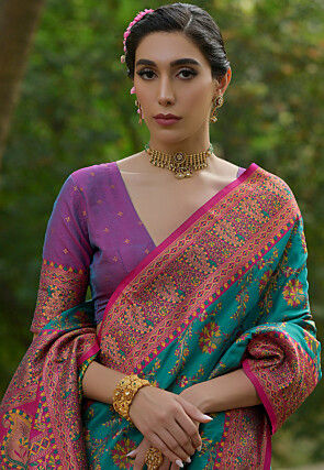 Woven Pashmina Silk Saree in Blue