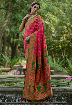 Woven Pashmina Silk Saree in Fuchsia