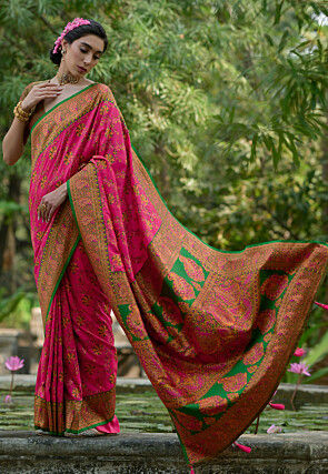Woven Pashmina Silk Saree in Fuchsia