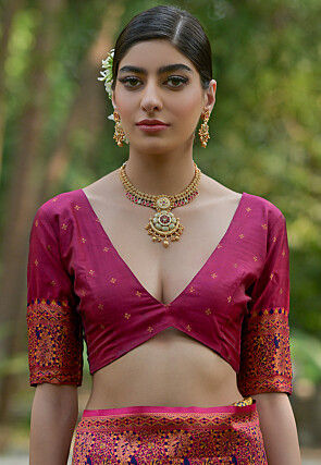 Woven Pashmina Silk Saree in Navy Blue