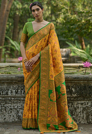 Woven Pashmina Silk Saree in Yellow