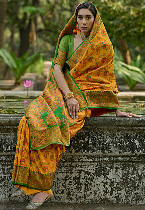 Woven Pashmina Silk Saree in Yellow