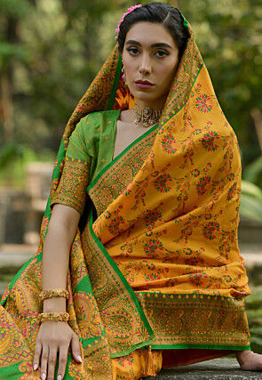 Woven Pashmina Silk Saree in Yellow