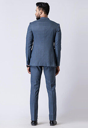 Woven Polyester Jodhpuri Suit in Dusty Blue