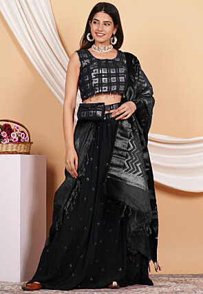 Woven Pure Banarasi Silk Dupatta in Black