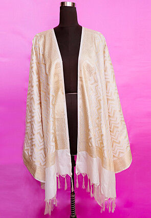 Woven Pure Banarasi Silk Dupatta in Off White