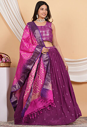 Woven Pure Banarasi Silk Dupatta in Pink and Purple