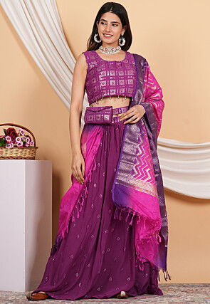 Woven Pure Banarasi Silk Dupatta in Pink and Purple
