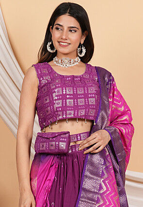 Woven Pure Banarasi Silk Dupatta in Pink and Purple