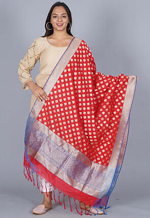 Woven Pure Banarasi Silk Dupatta in Red