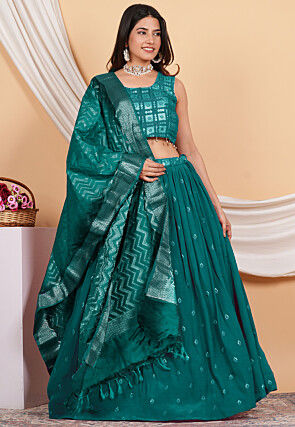 Woven Pure Banarasi Silk Dupatta in Teal Green