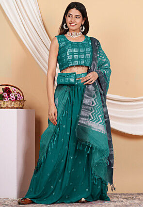Woven Pure Banarasi Silk Dupatta in Teal Green