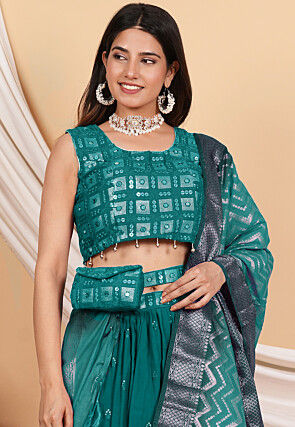 Woven Pure Banarasi Silk Dupatta in Teal Green