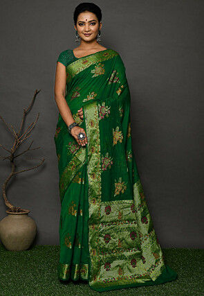 Banarasi Georgette Silk Saree in Dark Green