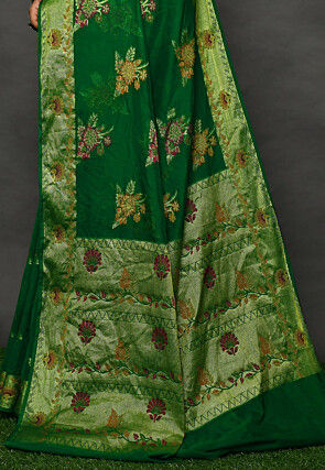 Banarasi Georgette Silk Saree in Dark Green