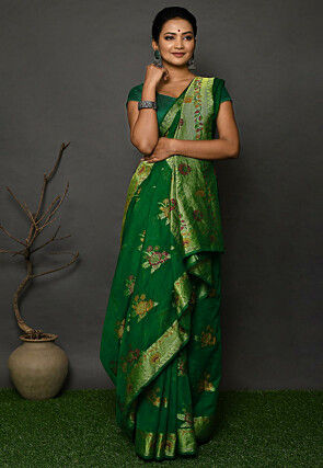 Banarasi Georgette Silk Saree in Dark Green