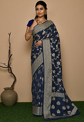 Banarasi Georgette Silk Saree in Navy Blue