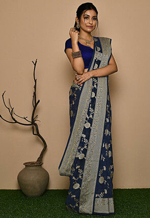 Banarasi Georgette Silk Saree in Navy Blue