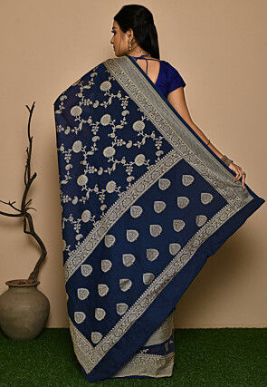 Banarasi Georgette Silk Saree in Navy Blue