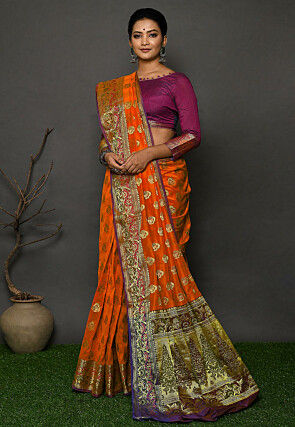  Banarasi Silk Saree in Orange