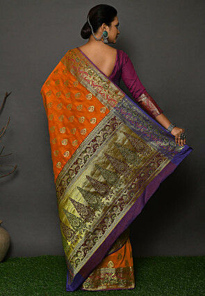  Banarasi Silk Saree in Orange