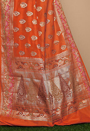 Woven Pure Banarasi Silk Saree in Orange