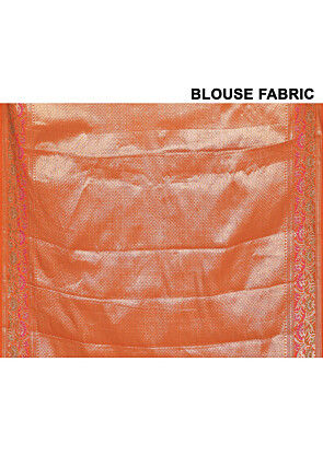 Woven Pure Banarasi Silk Saree in Orange