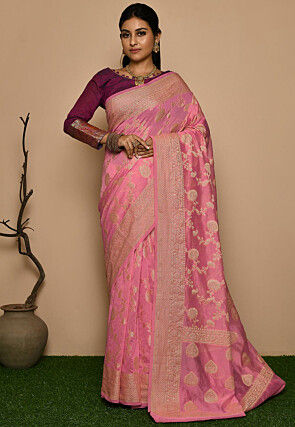 Banarasi Georgette Silk Saree in Peach