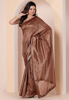 Woven Pure Chanderi Silk Saree in Brown