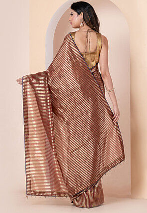 Woven Pure Chanderi Silk Saree in Brown