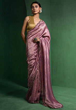 Woven Pure Chanderi Silk Scalloped Saree in Light Purple
