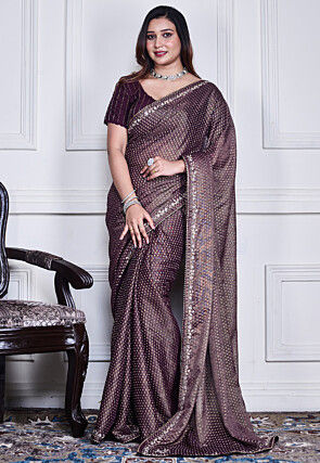 Woven Pure Chiffon Saree in Dark Purple