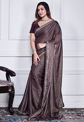 Woven Pure Chiffon Saree in Dark Purple
