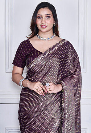 Woven Pure Chiffon Saree in Dark Purple