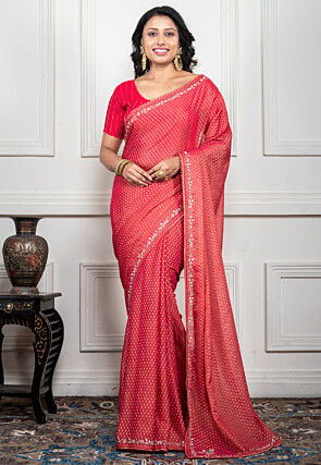 Woven Pure Chiffon Saree in Pink