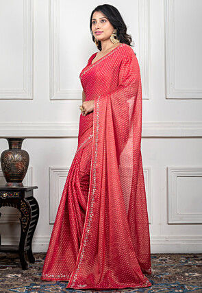 Woven Pure Chiffon Saree in Pink