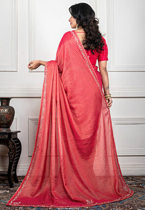 Woven Pure Chiffon Saree in Pink