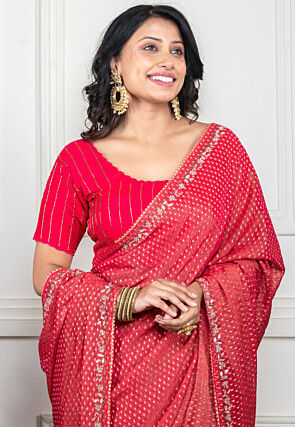 Woven Pure Chiffon Saree in Pink