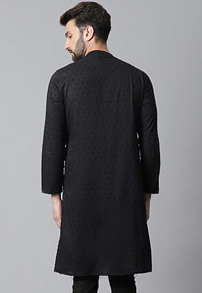 Woven Pure Cotton Dobby Kurta in Black